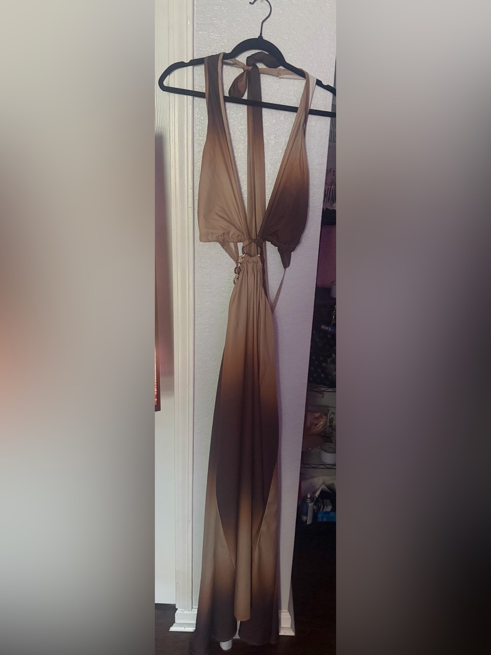 Brown Ombre Halter Maxi Dress with Ring Detail